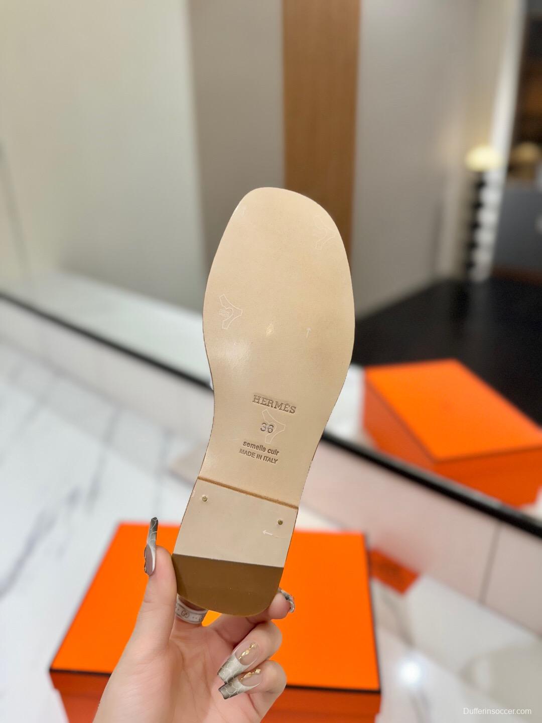 2025 Women Hermès White Leather Slippers