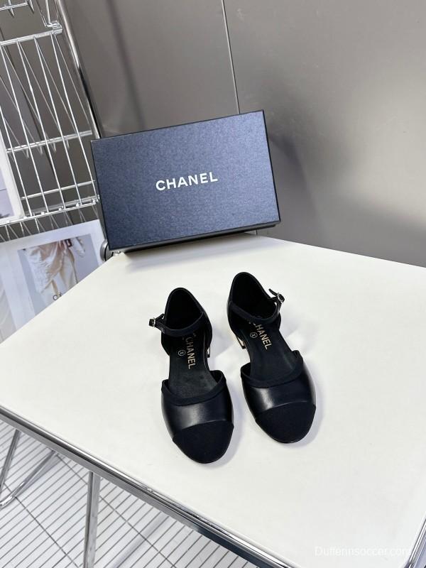 2025 Women Chanel Black Lambskin Sandals KFY00270