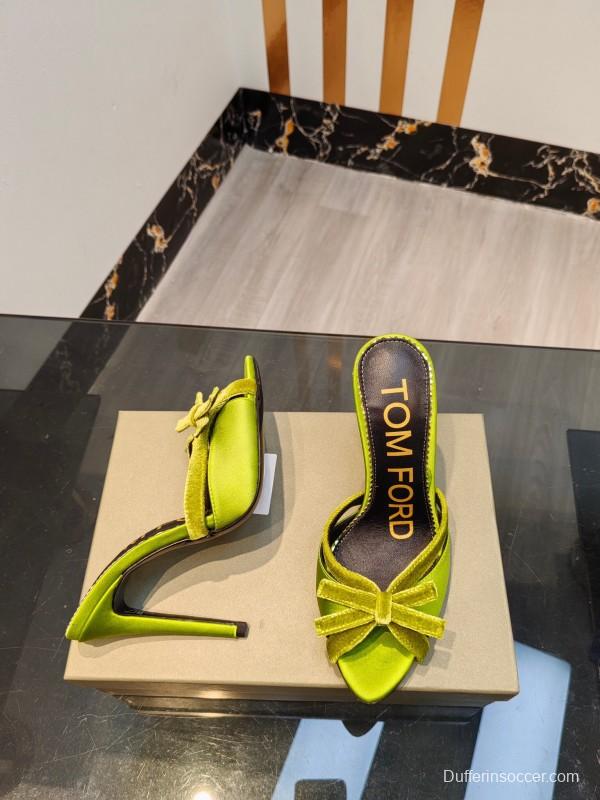 2025 Women TOM FORD Green Velvet High Heel Mules KFY00290