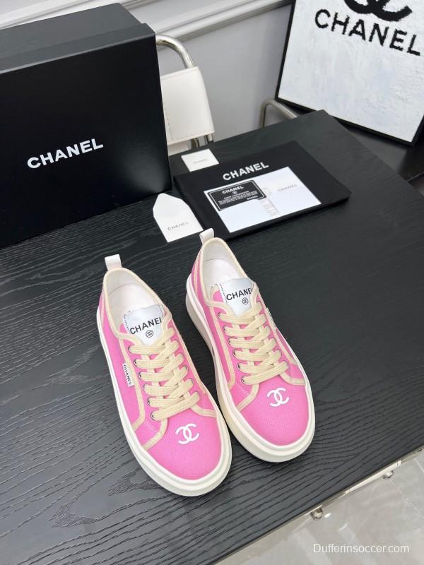 2025 Women Chanel Pink Canvas Sneakers LY00250
