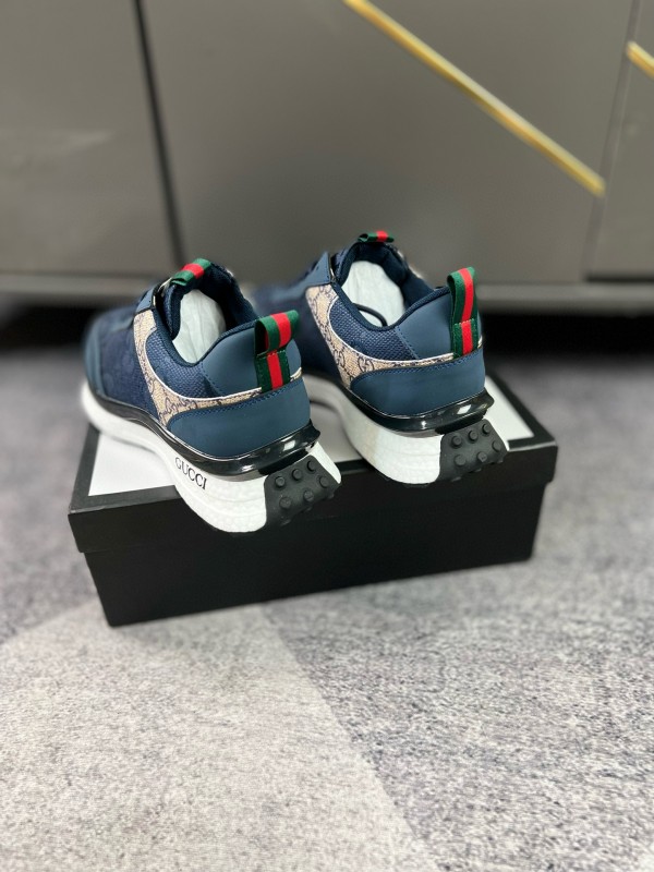 2024 Men Gucci Blue Beige Mesh Leather Sneakers MJ00260
