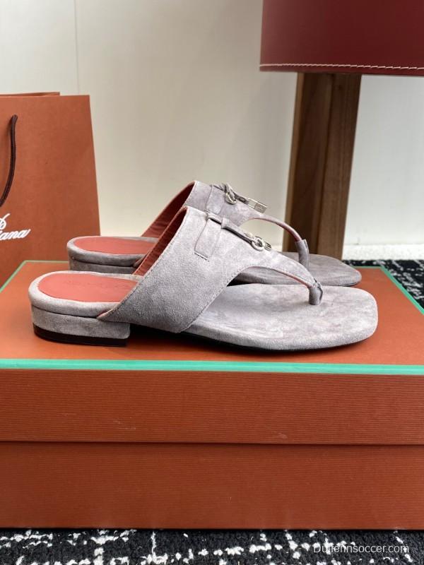 2025 Women Le Parmentier Grey Suede Thong Sandals KFY00280