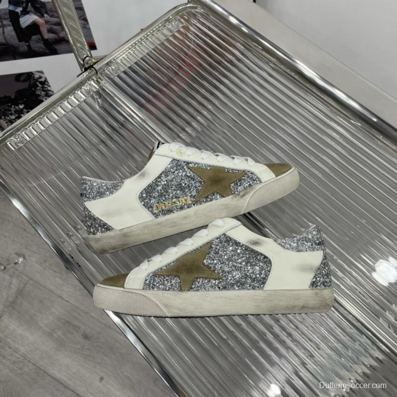 2025 Women GGDB Silver White Suede Leather Sneakers