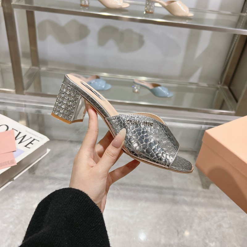 2025 Women Miu Miu Silver Leather Mules
