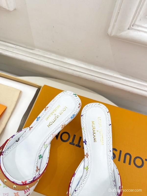 2025 Slippers Louis Vuitton White Multicolor Leather Slippers
