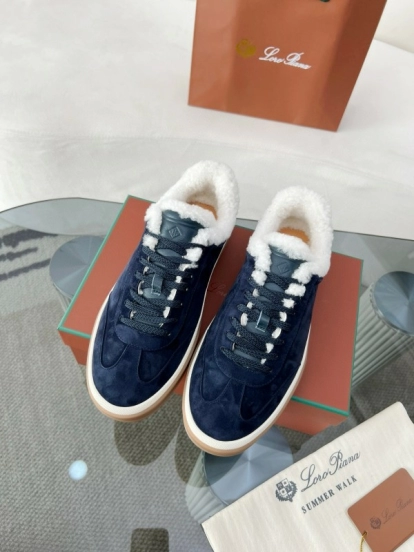 2024 Women Le Parmentier Navy Suede Shearling Sneakers MJ00350