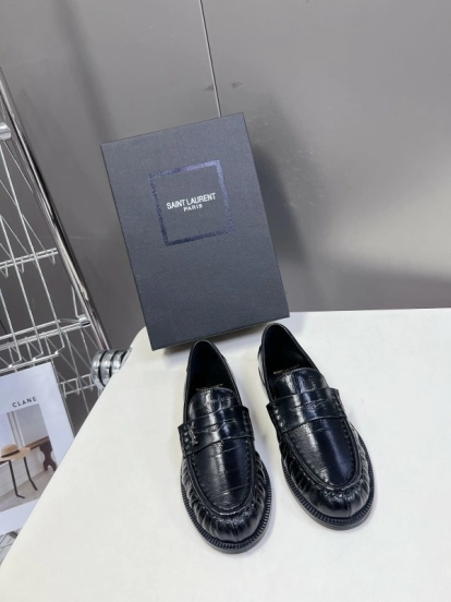 2025 Women Yves Saint Laurent Black Leather Loafers