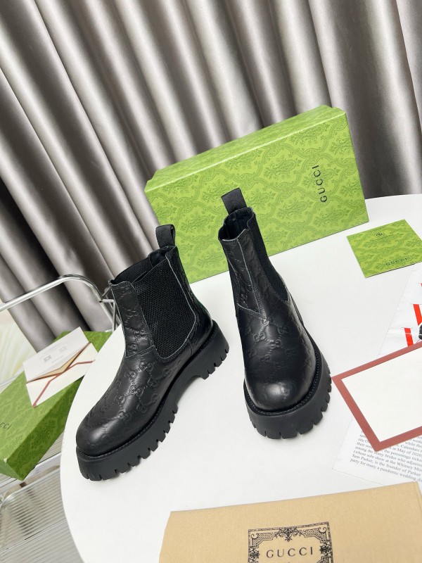 2024 Women Gucci Black Leather Ankle Boots MJ00340