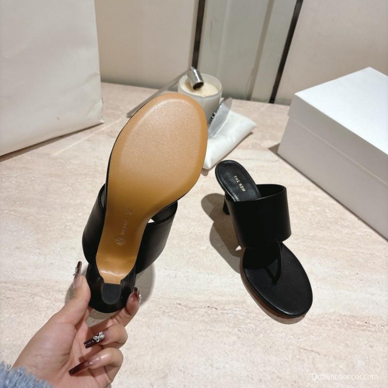 2025 Toteme Black Calf Leather Slippers KFY00280