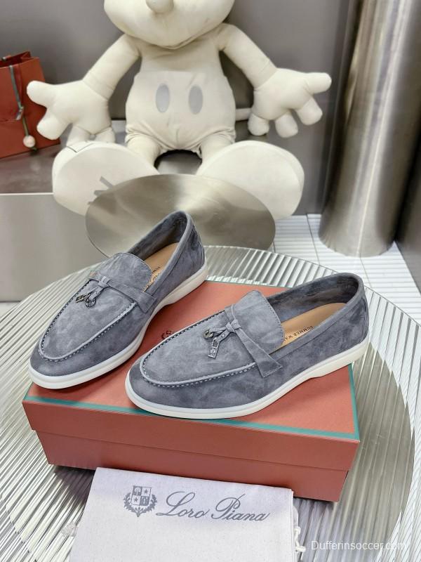 2024 Unisex Loro Piana Grey Suede Loafers MJ00270