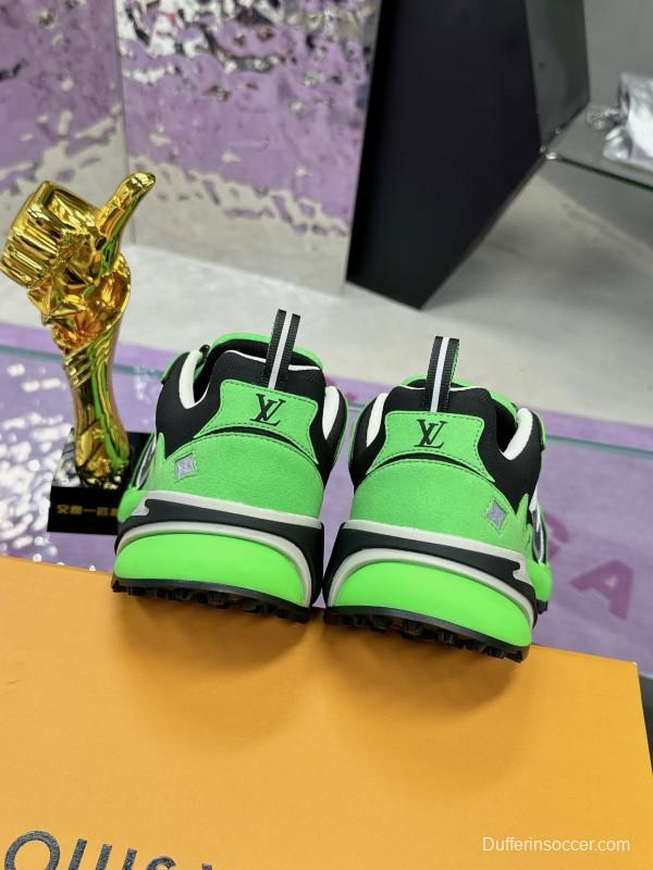 2025 Men Louis Vuitton Green Black White Mesh Leather Sneakers MJ00420