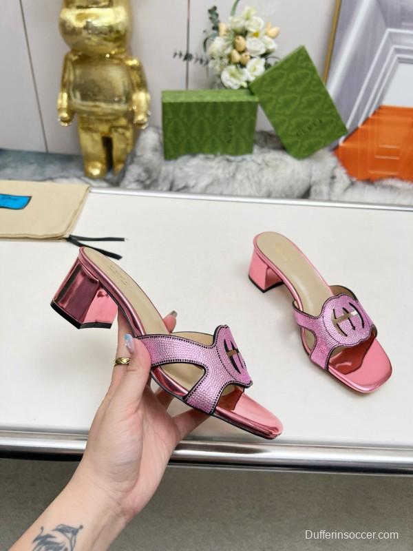 2025 Gucci Pink Leather Slippers