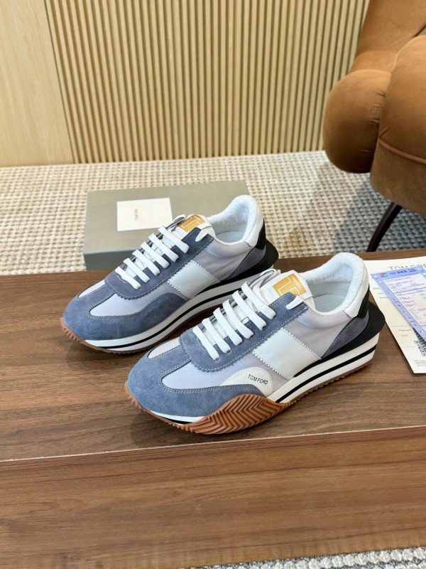 2025 Unisex TOM FORD Blue White Grey Leather Suede Sneakers LY00360(F)/LY00370(M)
