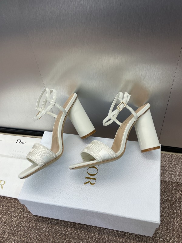 2025 Women Dior White Leather High Heel Embroidered Sandals