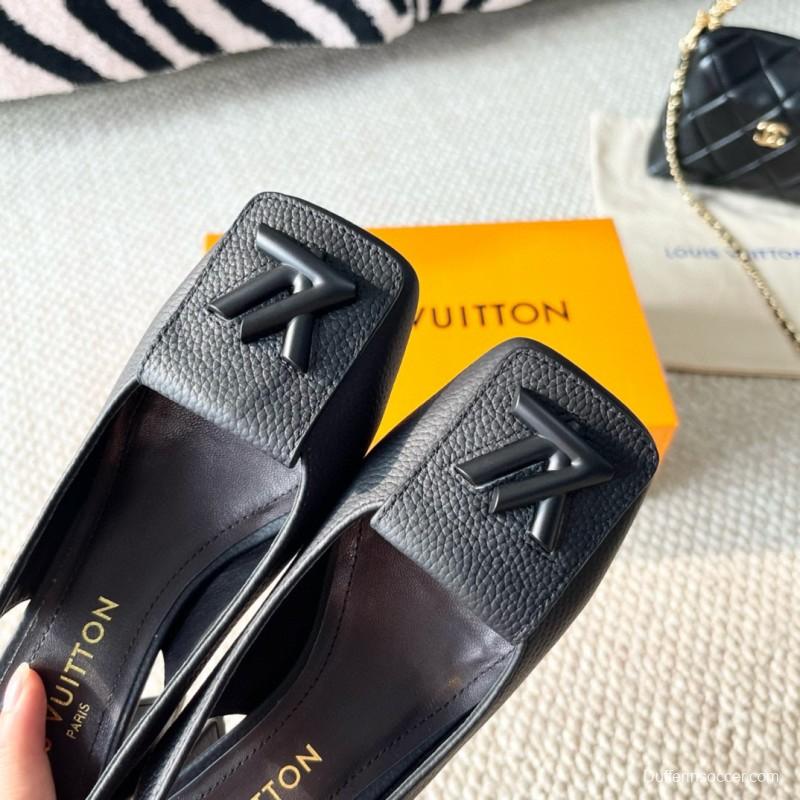 2024 Women Louis Vuitton Black Leather Slingback Heel