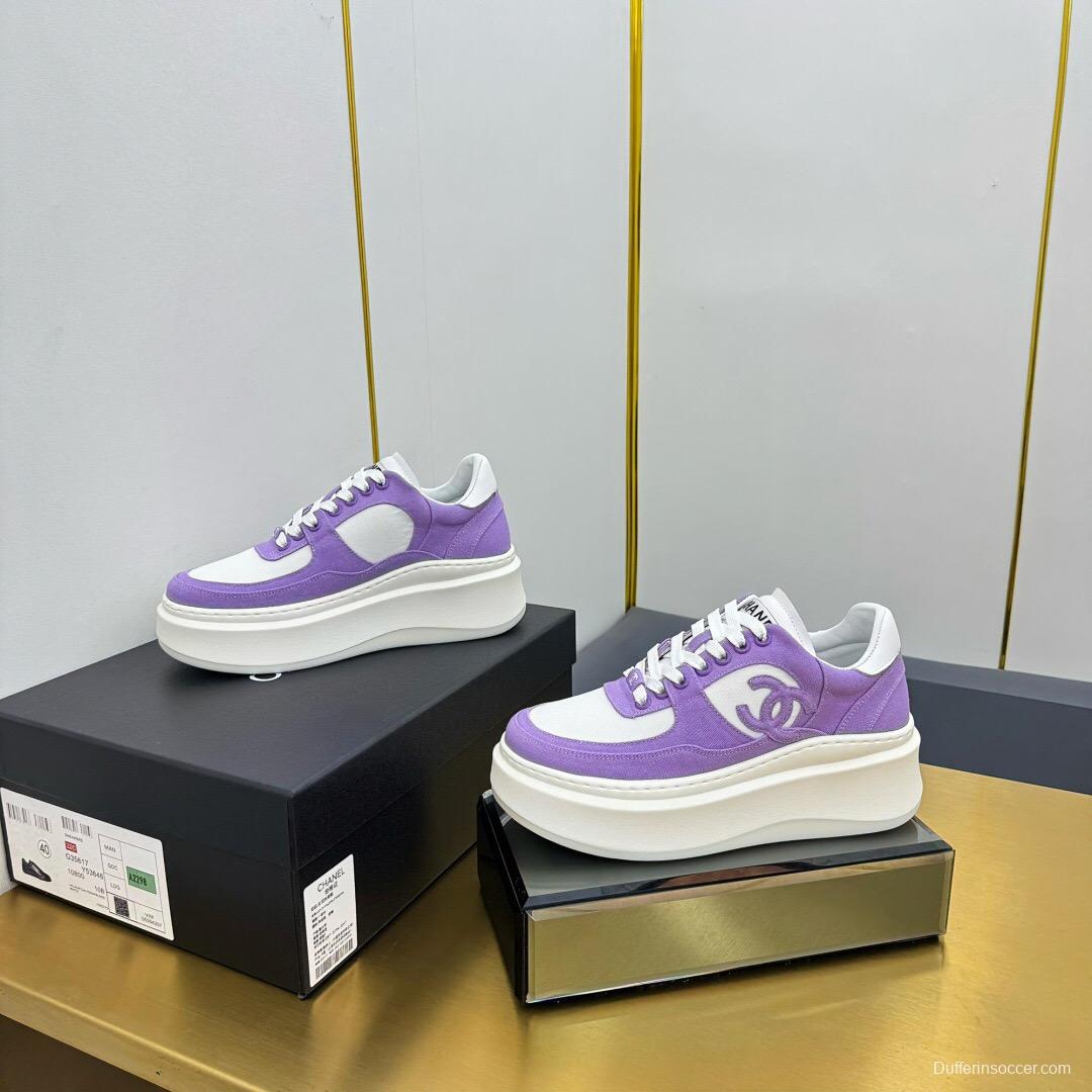 2025 Women Chanel Purple White Leather Canvas Sneakers