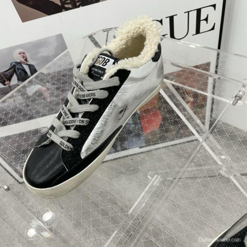 2025 Women GGDB Silver Black Leather Shearling Sneaker