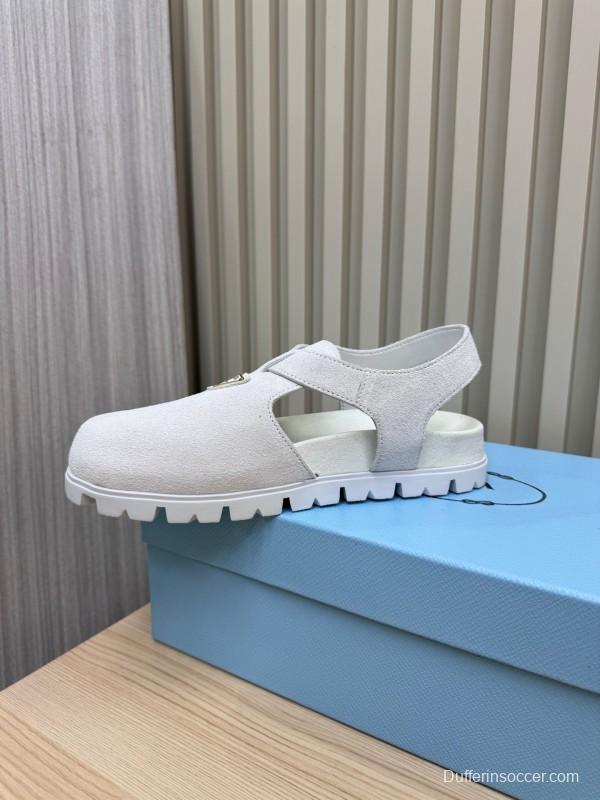 2025 Women Prada White Suede Sandals LY00280