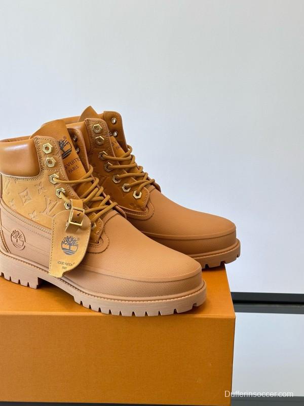 2024 Men Louis Vuitton Brown Leather Waterproof Work Boots MJ00390