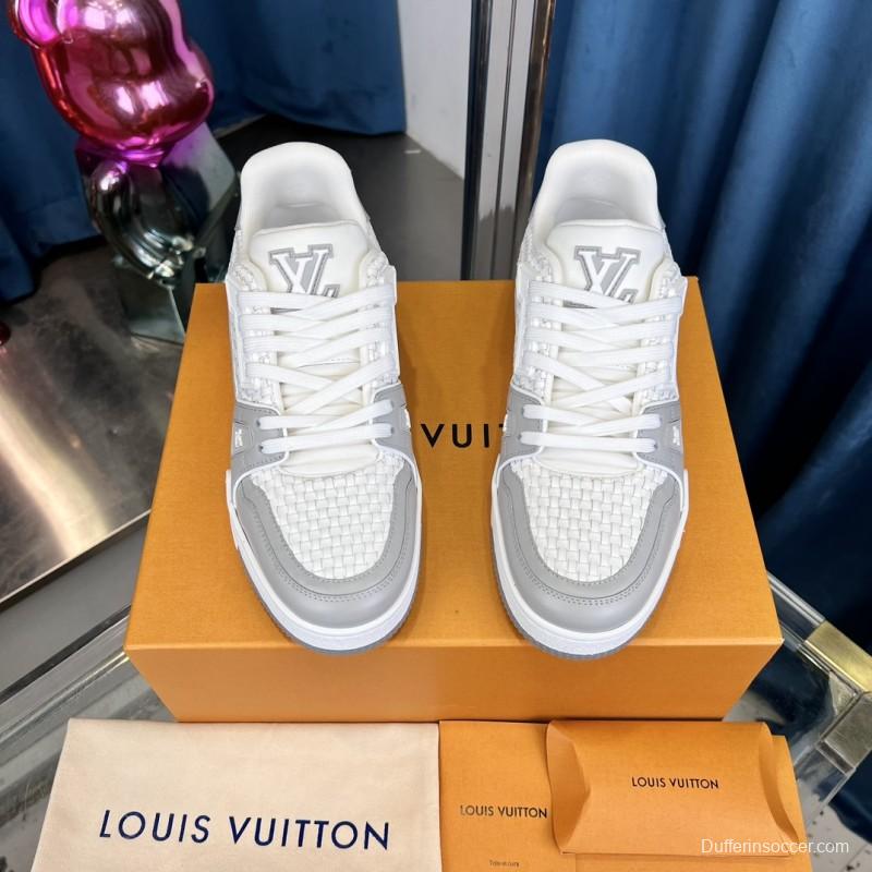 2025 Unisex Louis Vuitton White Grey Leather Fabric LV Trainer