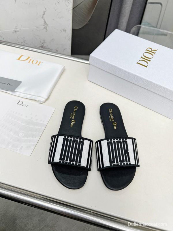2025 Women Dior Black White Fabric Slippers LY00170