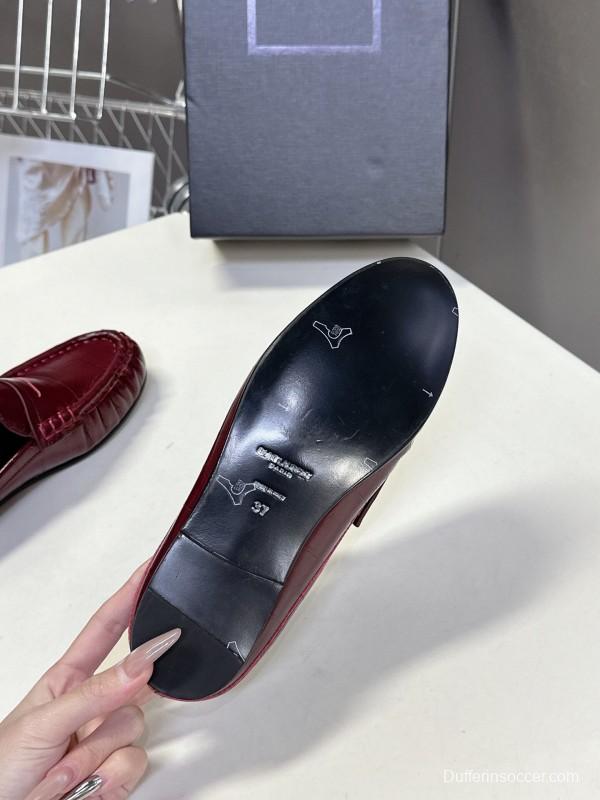 2025 Women Yves Saint Laurent Burgundy Leather Loafers
