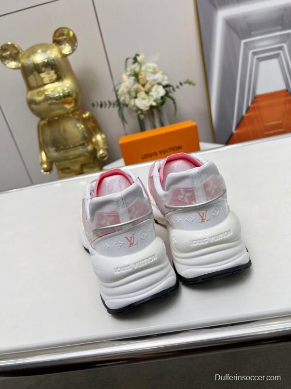 2025 Women Louis Vuitton Pink White Canvas Leather Sneakers