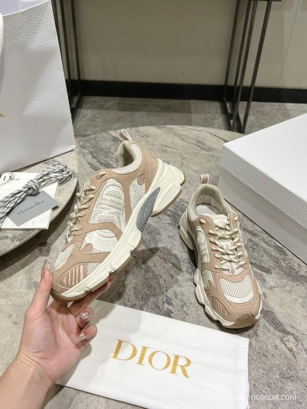 2025 Women Dior Beige White Mesh Leather Sneakers
