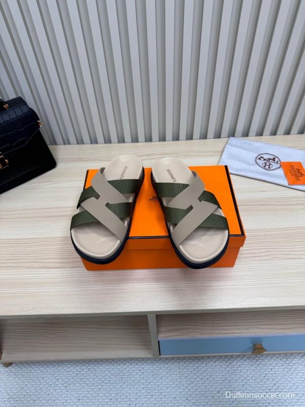 2025 Slippers Hermès Beige Green Rubber Slippers
