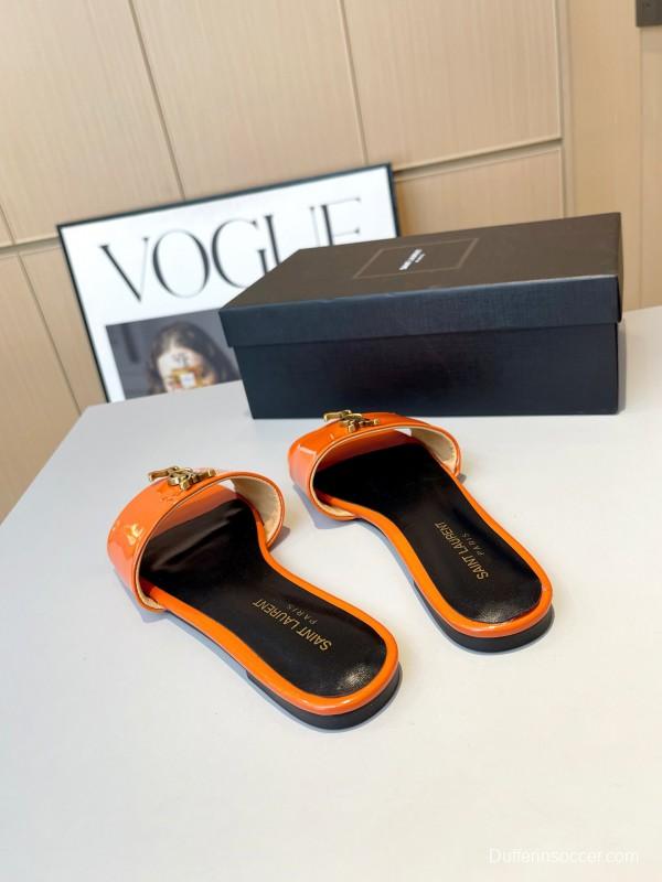 2025 Women Yves Saint Laurent Orange Patent Leather Slippers LY00180