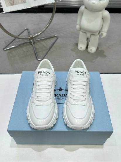 2025 Unisex Prada White Leather Sneakers KFY00310