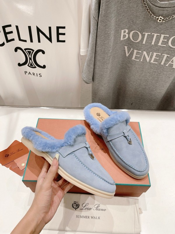 2024 LP Light Blue Suede Shearling Slippers
