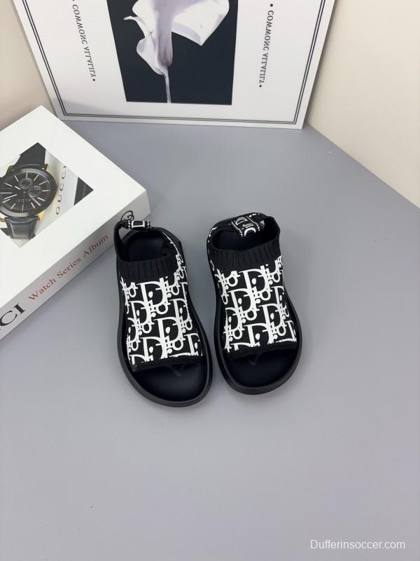 2025 Kids Dior Black White Fabric Sandals
