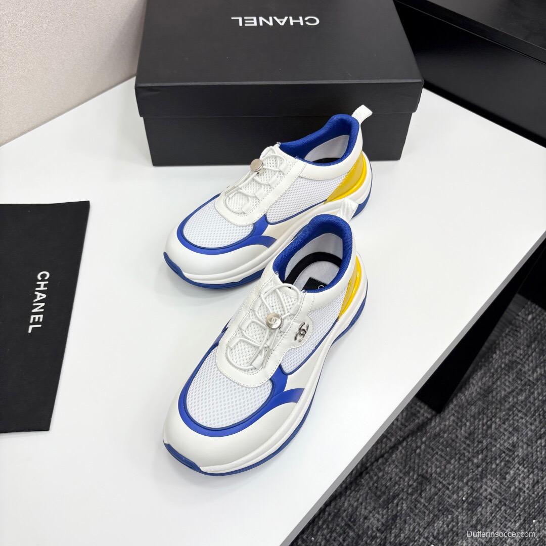 2025 Unisex Chanel White Blue Yellow Silk Leather Casual Sneakers Sports Shoes