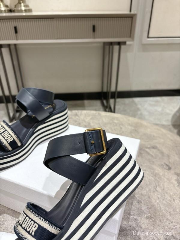 2025 Women Dior Black Leather Sandals Christian Dior Logo KFY00280