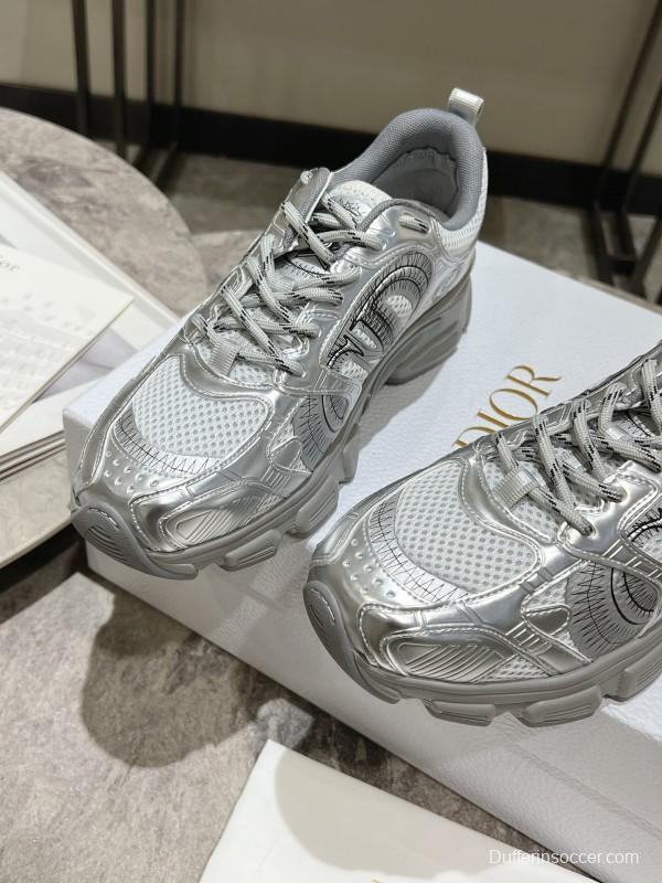 2025 Women Dior Silver Mesh Leather Running Sneakers