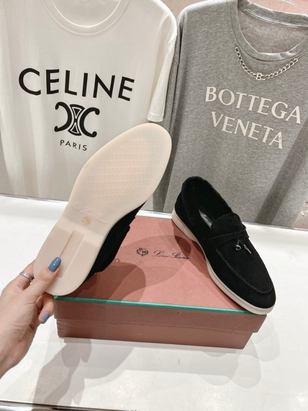 2024 Women LP Black Suede Fur Loafers