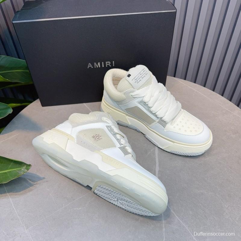 2024 Unisex Amiri White Mesh Leather Sneakers MJ00360