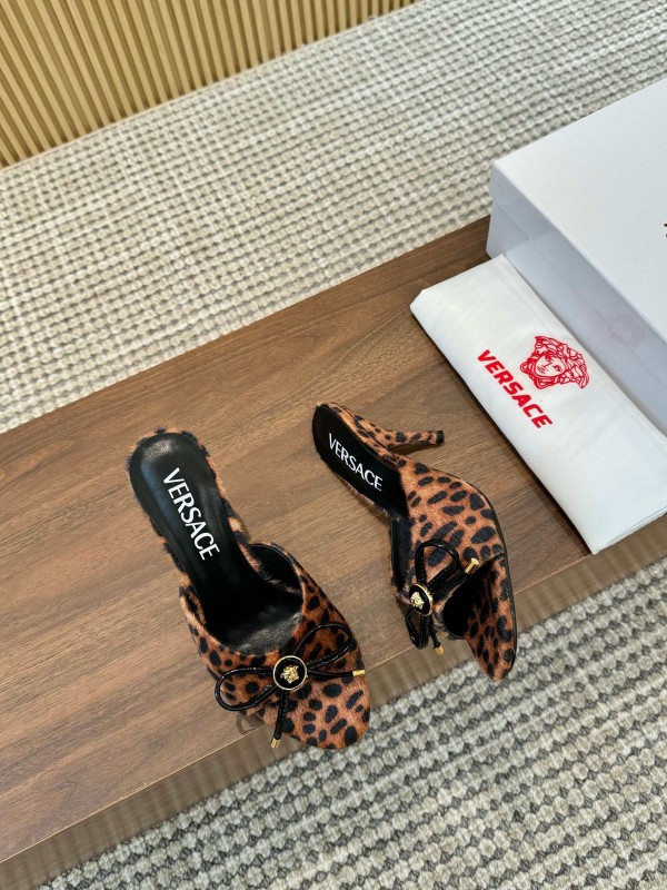 2025 Women VERSACE Leopard Print Calf Hair Heels LY00210