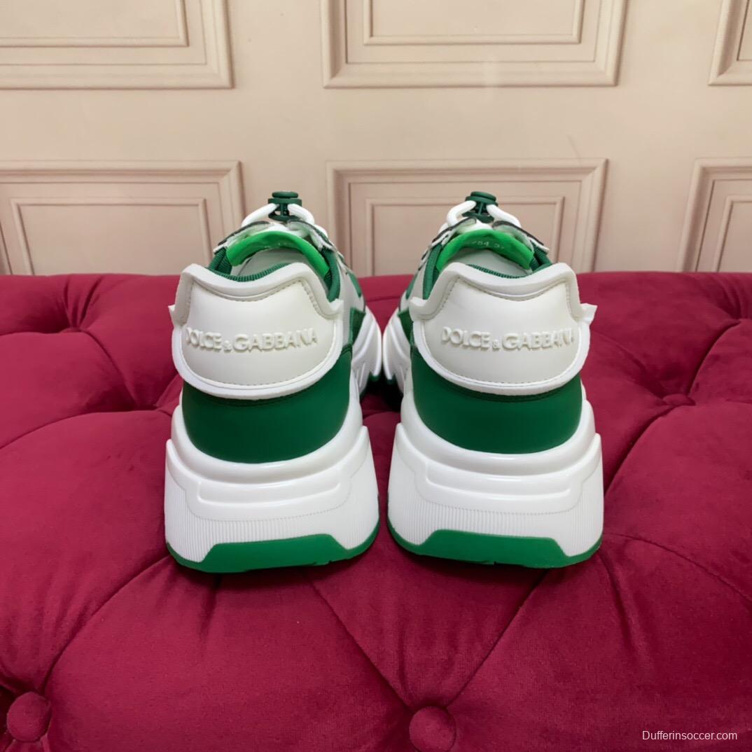 2025 Unisex Dolce & Gabbana Green White Leather Lycra Sneakers DG LY00330(F)/LY00340(M)