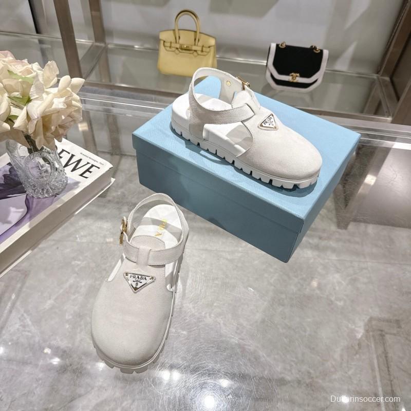 2025 Women Prada White Suede Sandals LY00270
