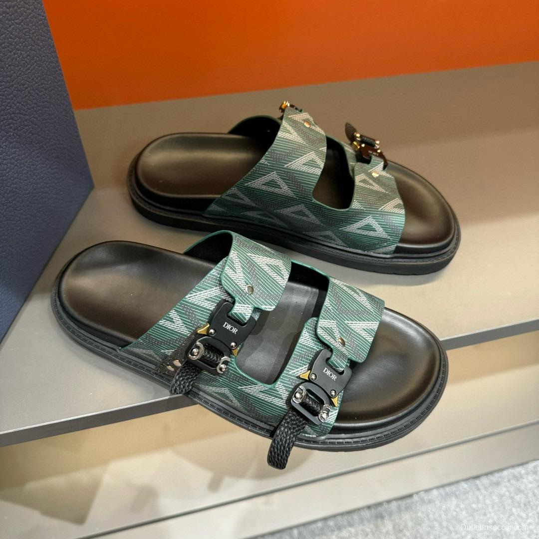 2024 Men's Dior Green Canvas Leather Slippers