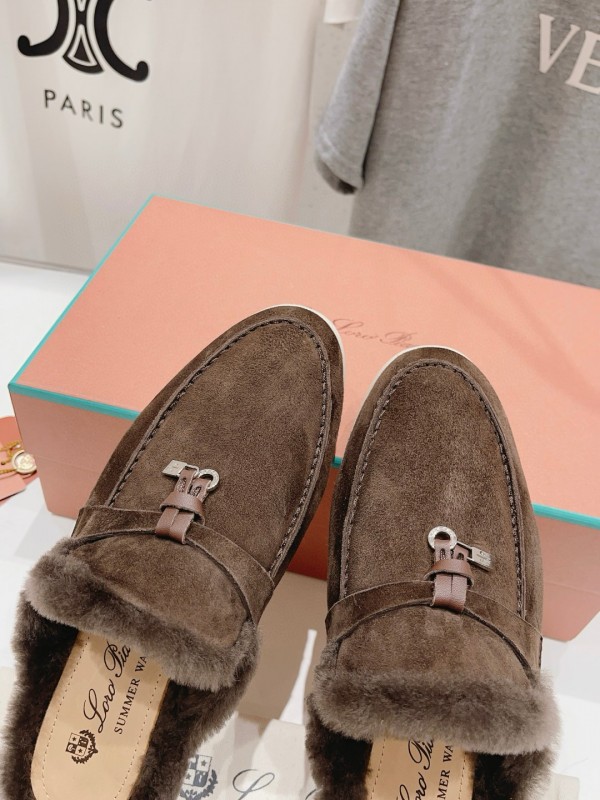2024 Women LP Brown Suede Shearling Loafers MJ00300
