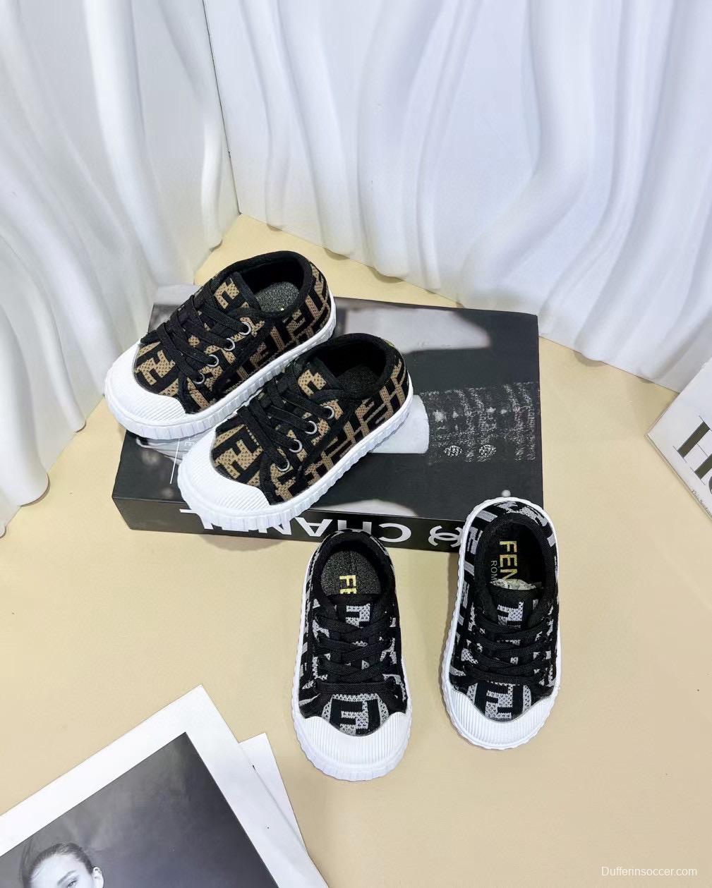 2024 Kids Fendi Black Brown Canvas Sneakers