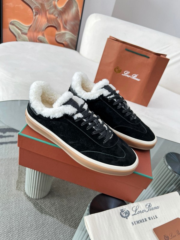 2024 Unisex Le Parmentier Black Suede Sheepskin Tennis Shoes MJ00350