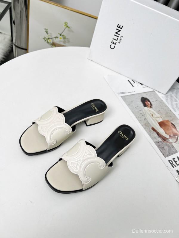 2025 Women Celine White Leather Sandals