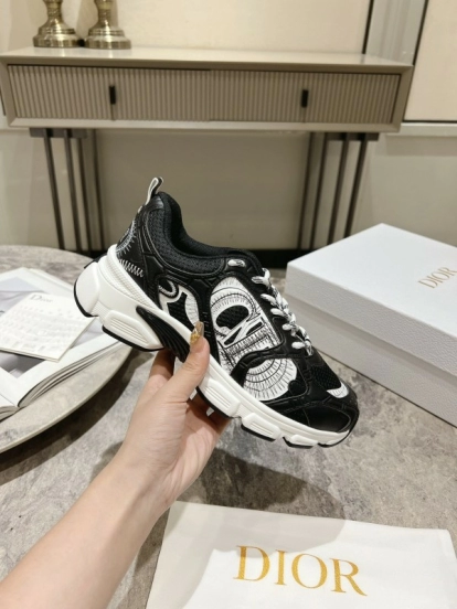 2025 Women Dior Black Leather Mesh Sneakers