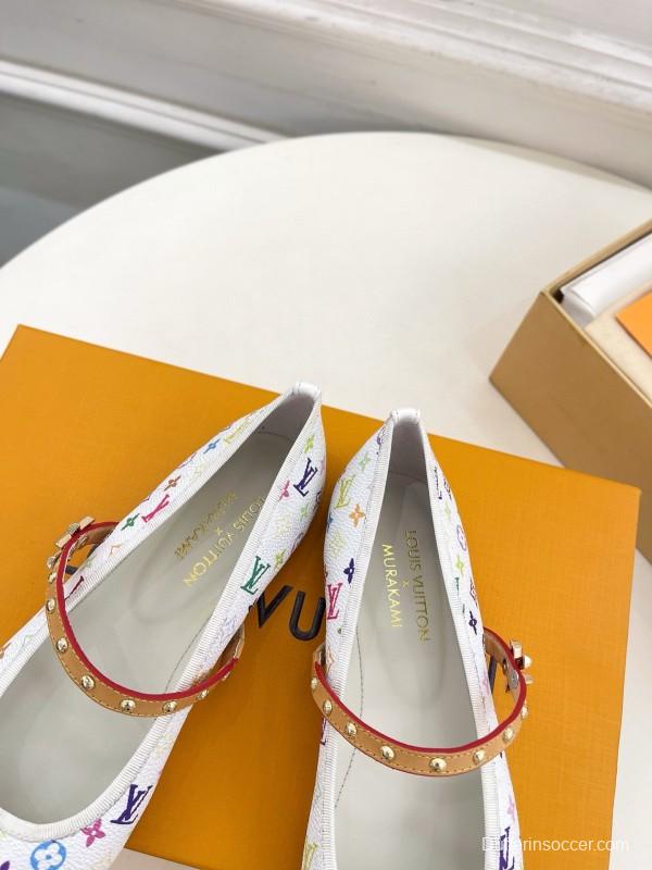 2025 Women Louis Vuitton White Multicolor Canvas Ballet Flat MJ00300