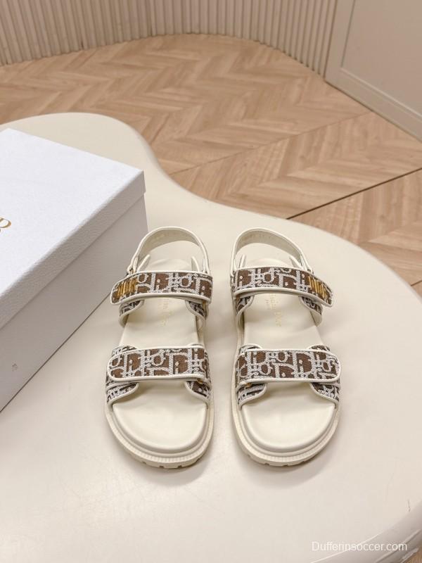 2025 Women Dior Brown Beige Canvas Sandals LY