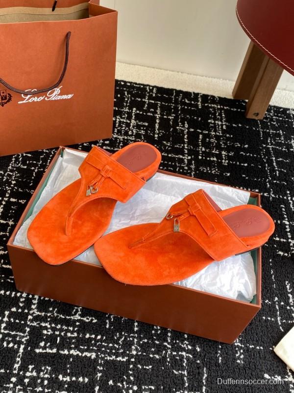 2025 Women Le Parmentier Orange Suede Slippers KFY00280
